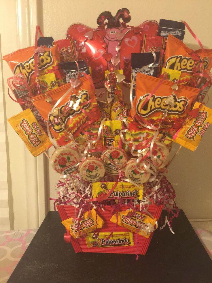 a basket filled with candy and candies