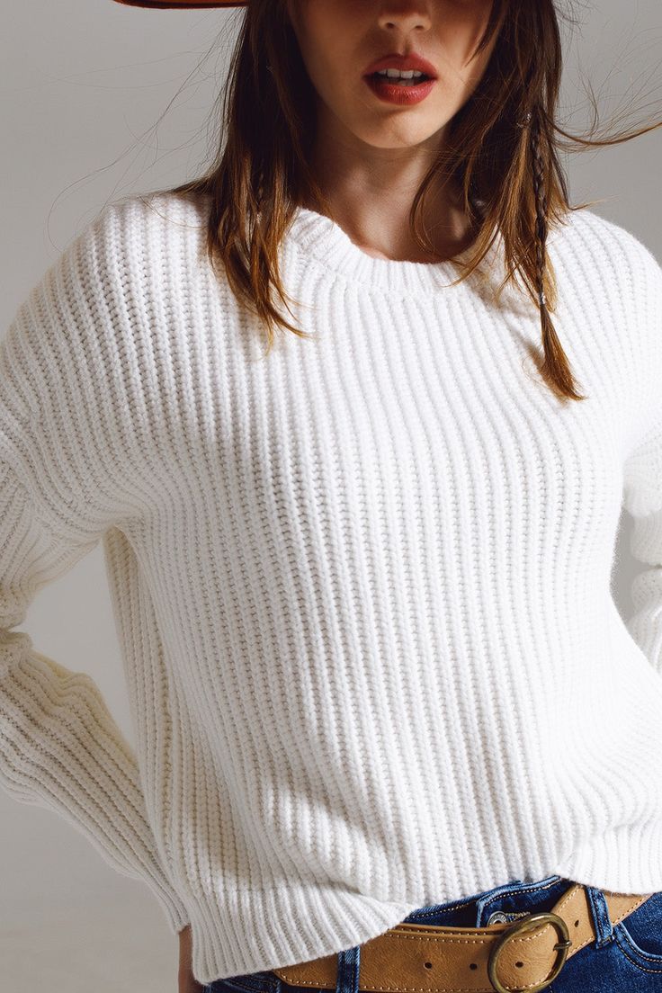 Embrace the chilly days with our White Chunky Rice Stitch Jumper, your new go-to for unmatched comfort and timeless style. Luxurious Texture: The unique rice stitch knit of this sweater offers a tactile and visual pleasure, creating a cozy, chunky texture that's as inviting as it is stylish. Versatile White: Crafted in a crisp white shade, this jumper is a sartorial blank canvas ready to complement any ensemble, whether you're aiming for effortless sophistication or casual charm. Quality Blend: Everyday Chunky Knit Sweater, White Ribbed Cuffs Sweater For Fall, White Ribbed Cuff Sweater For Fall, Everyday Crew Neck Chunky Knit Sweater, White Knit Sweater With Ribbed Cuffs, Everyday Chunky Knit Crew Neck Sweater, Winter Knit Cropped Sweater, Ribbed Crew Neck White Sweater, White Crew Neck Cropped Sweater For Fall