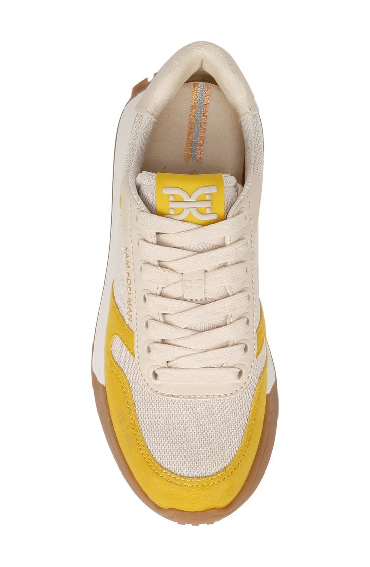 Complete your casual look with the sporty sophistication of a lace-up sneaker embellished with suede overlays. Removable insole Leather upper/textile lining/synthetic sole Imported Saffron Yellow, Sam Edelman, Casual Look, Womens Sneakers, Casual Looks, Leather Upper, Nordstrom, Lace Up, Sneakers