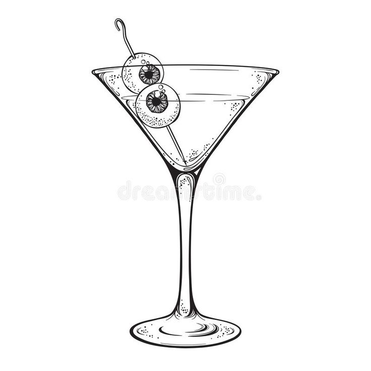 a martini cocktail glass with an olive on the rim and garnish in it