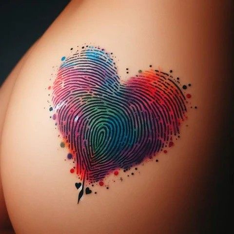 a heart shaped fingerprint on the side of a woman's stomach