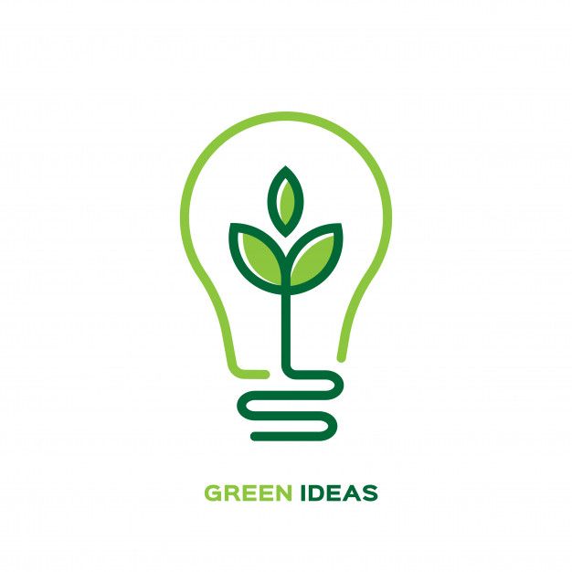 a light bulb with a plant inside it and the words green ideas written on top