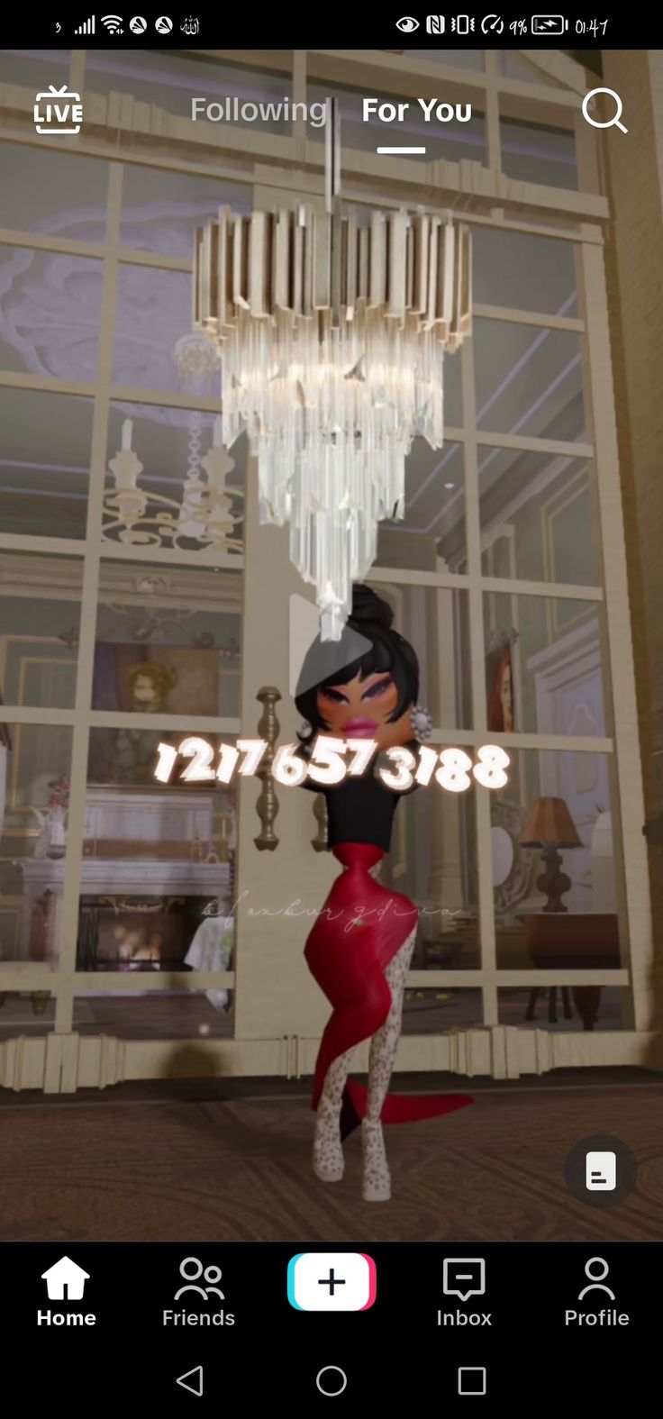 an animated woman standing in front of a chandelier