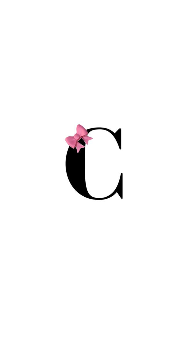 the letter c has a bow on it's head and is black with pink bows