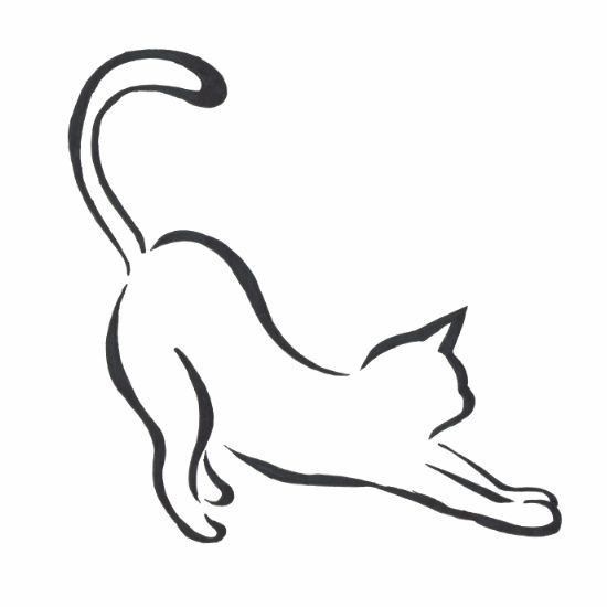 a black and white drawing of a cat with its tail curled in the shape of a heart