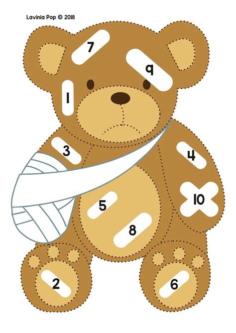 a teddy bear with bandages on it's face and the numbers in front of it