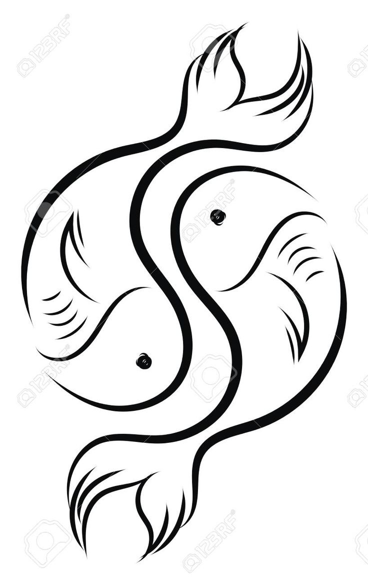 black and white drawing of two fish in the shape of a yin - yang symbol