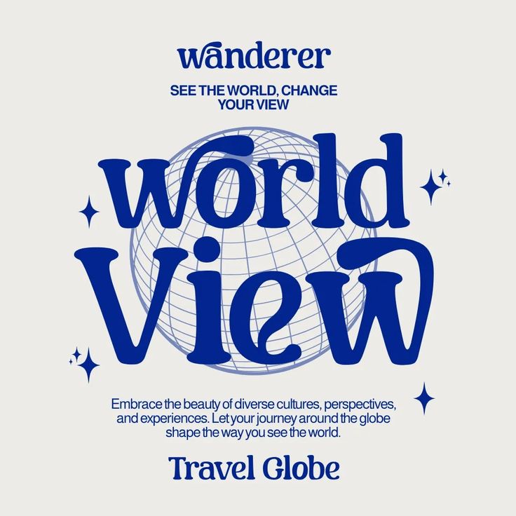 the world view travel globe is shown in blue and white with words that read'see the world change your view '