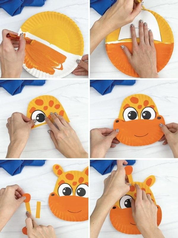 step by step instructions on how to make a paper plate giraffe