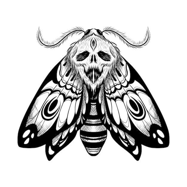 a black and white drawing of a moth with long horns on it's wings