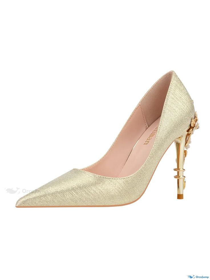 OrcaJump - Exquisite Metallic Flower Party Glitter Stiletto Heel Pumps - A Sophisticated Choice for Weddings Glitter Stilettos, Party Pumps, Flower Party, Pumps Heels Stilettos, Floral Party, Elegant Shoes, Shoes Heels Pumps, Stiletto Pumps, Heel Pumps