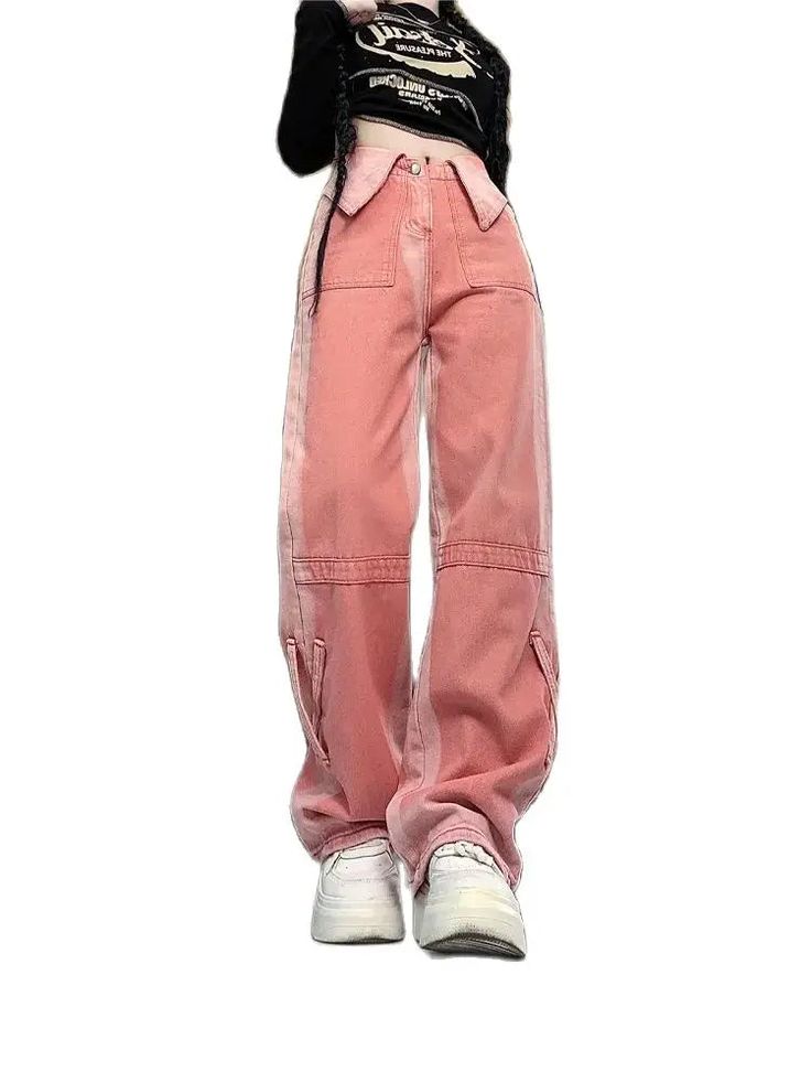 y2k-kawaii-fashion-Pink Cargo Trouser--Pinky Dollz Fall Y2k High-waisted Pants, Fall Y2k Style Trousers, Fall Y2k Trousers, Y2k High Rise Bottoms For Streetwear, Y2k Style Mid-rise Streetwear Bottoms, Y2k Mid-rise Bottoms For Streetwear, Baggy Retro Cargo Pants For Spring, Y2k Straight Leg Fall Bottoms, Trendy Full-length Cargo Jeans For Streetwear