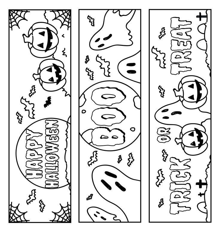 three bookmarks with halloween themed designs