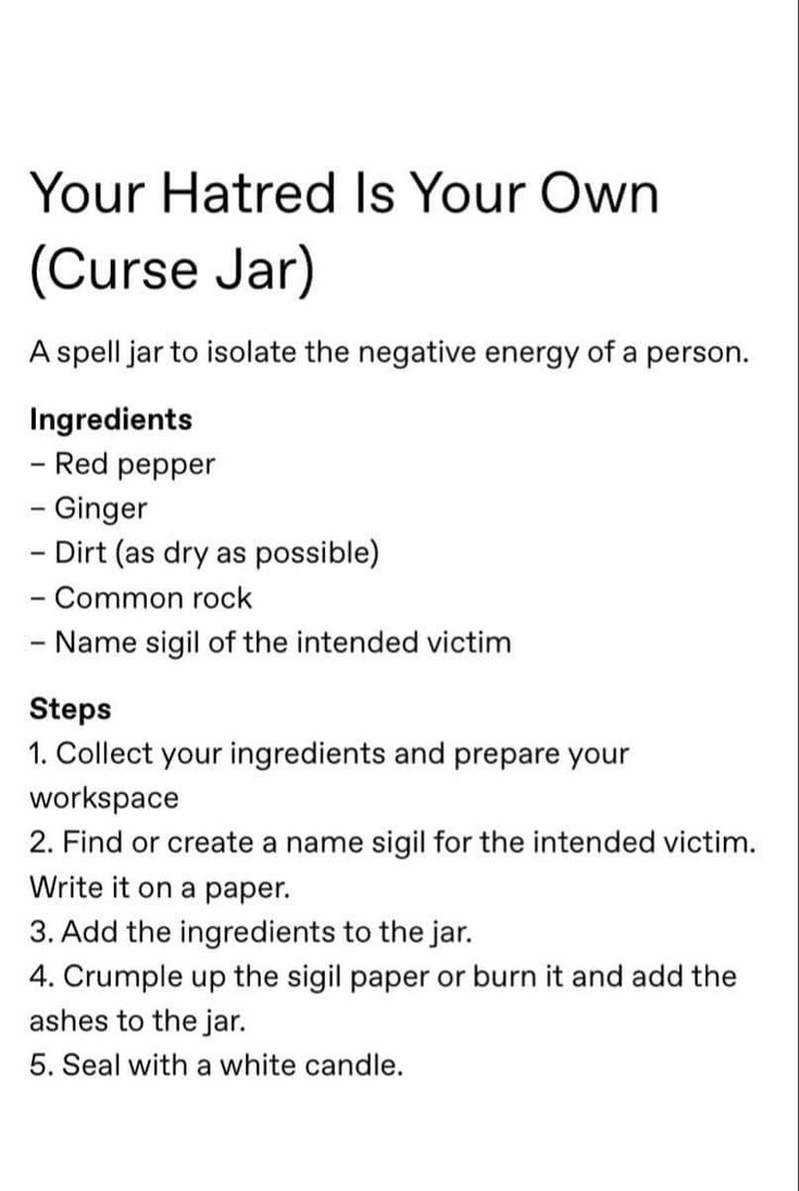 Hex Your Ex Spell Jar, Hex Protection Spell Jar, Hex Recipe, Hex Spell Jars Recipes, Hex Spell Curse Jar, Hex Jar Witchcraft, Jinxes Witchcraft, How To Hex Someone Spell Jar, Curse Jar Spell