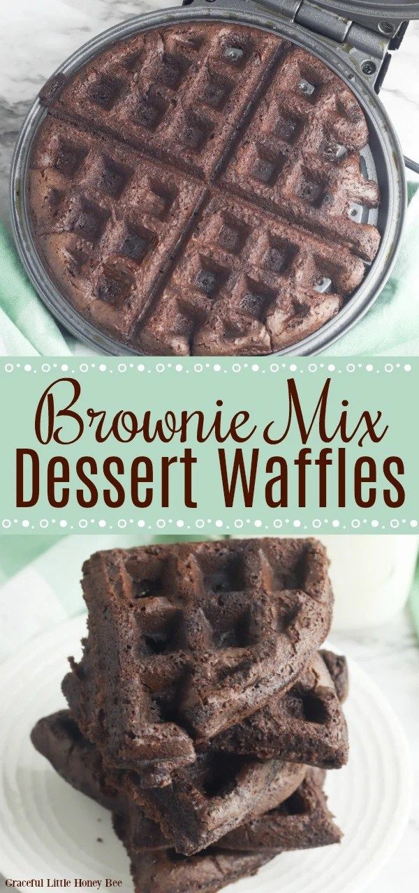 chocolate waffles stacked on top of each other with the words brownie mix dessert waffles