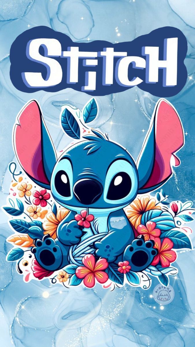 an image of stitch with the words stitch in front of it and lili's head