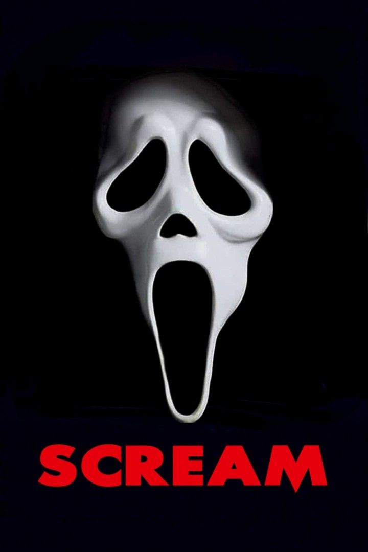 the scream movie poster is shown in black and white with red lettering that reads scream