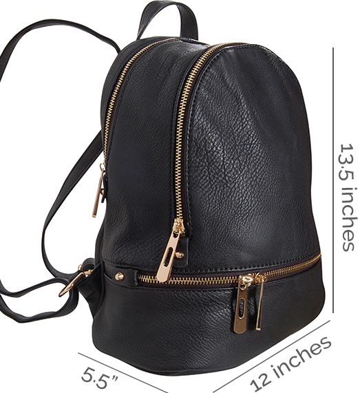 Multi-Zip Vegan Leather Backpack - Classic Bookbag Shoulder Purse Handbag Satchel School Bag Everyday Leather Backpack With Zipper, Travel Shoulder Bag Backpack With Zipper Closure, Travel Backpack Shoulder Bag With Zipper Closure, Casual Bags With Metal Zipper For Everyday Use, Trendy Travel Shoulder Bag With Metal Zipper, Casual Everyday Bags With Metal Zipper, Standard School Backpack With Zipper, Leather Travel Backpack With Ykk Zipper, Casual Travel Bag With Metal Zipper