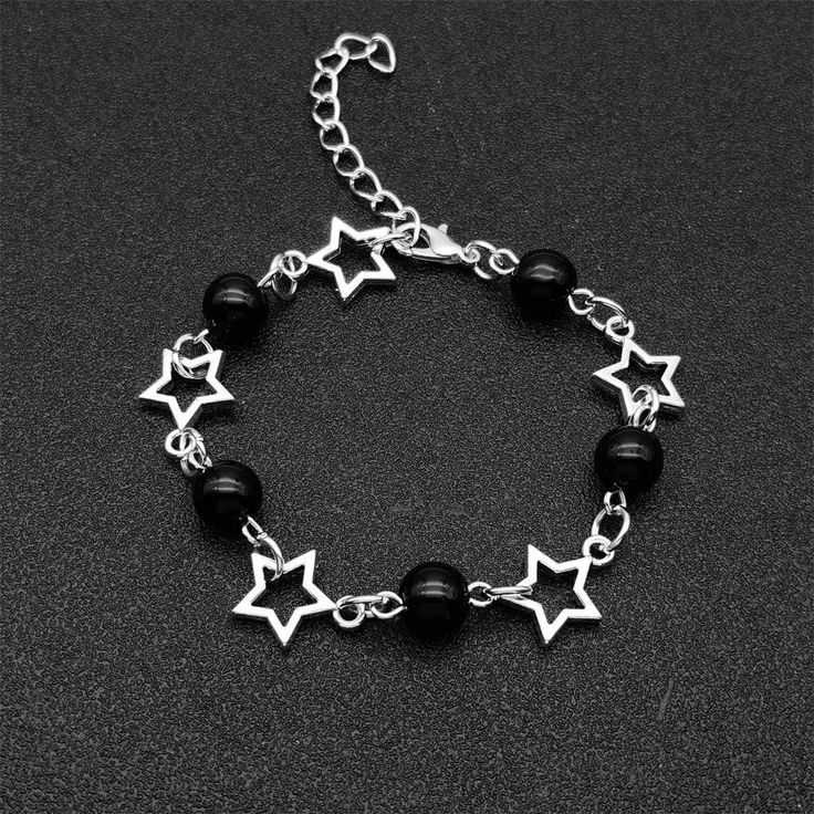 ✈️ Free shipping Worldwide Delivery & Returns ✈️ FREE FAST SHIPPING We offer free fast shipping + we ship internationally Delivery time: 7-14 business days 💚EASY RETURNS You can return your item for a refund within 30 days from the date the package was delivered to you. A Star, Black Beads Bracelet, Y2k Acrylic, Bracelet Y2k, Bracelet Inspiration, Trendy Bracelets, Beaded Jewelry Designs, Jewelry Accessories Ideas, Five Pointed Star