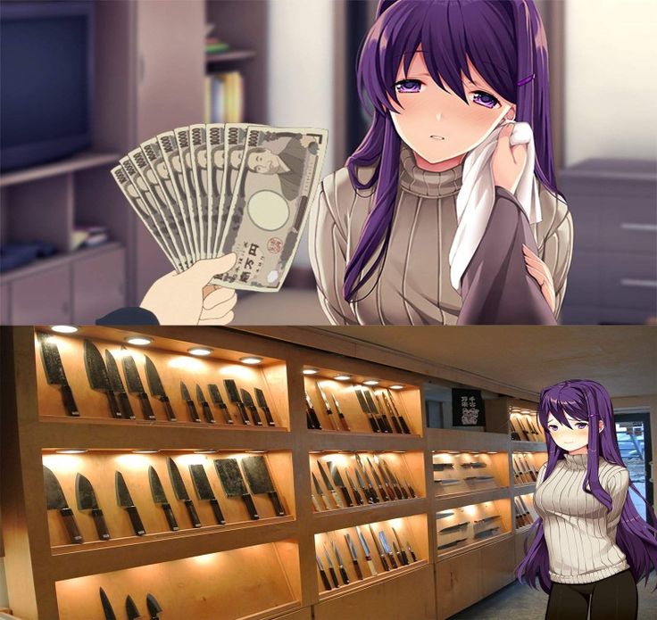 two pictures one with purple hair and the other has money in front of her face