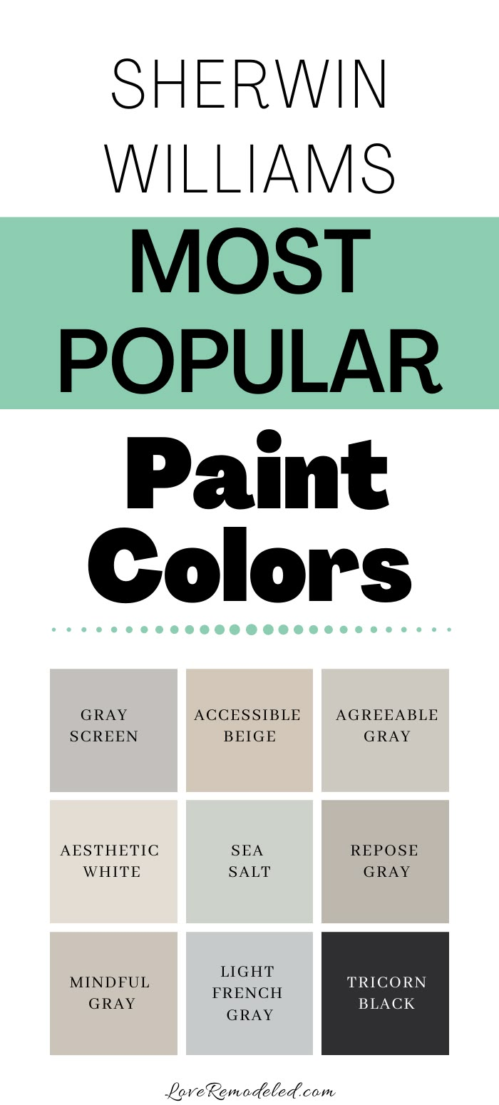 the most popular paint colors for sheryln williams's most popular paint colors