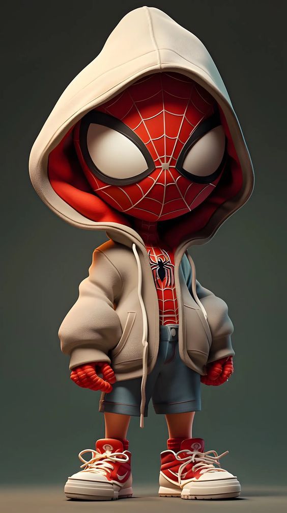 a cartoon character wearing a hoodie and sneakers