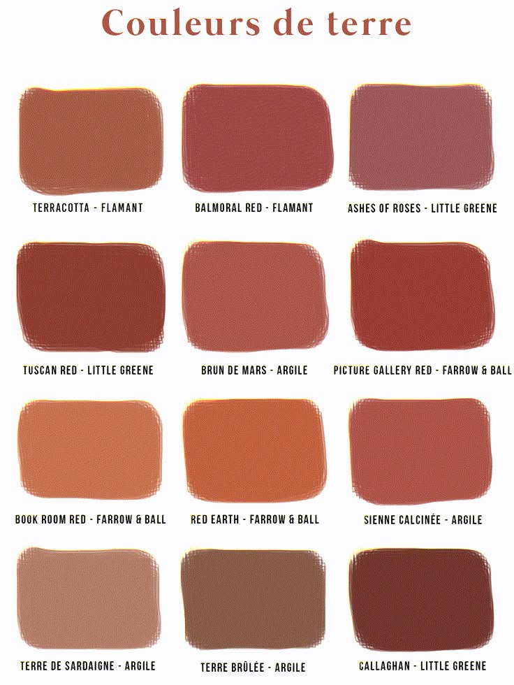 different shades of red and brown on the same color scheme for each type of paint