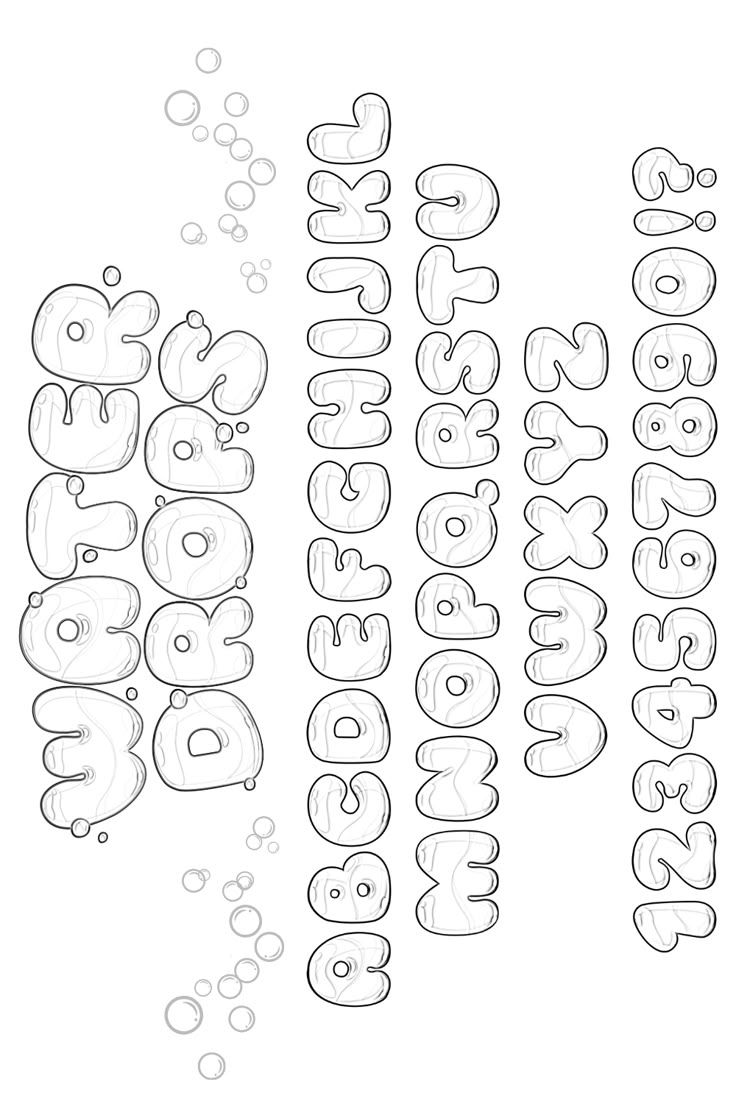 the words happy birthday are drawn in black and white with bubbles on it, as well as