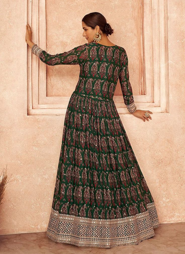 Buy Gown Online - HATKAY Georgette Jacket, Embroidery Jacket, Designer Anarkali Suits, Salwar Dress, Green Embroidery, Dress Salwar Kameez, Georgette Tops, Readymade Saree, Suits For Sale