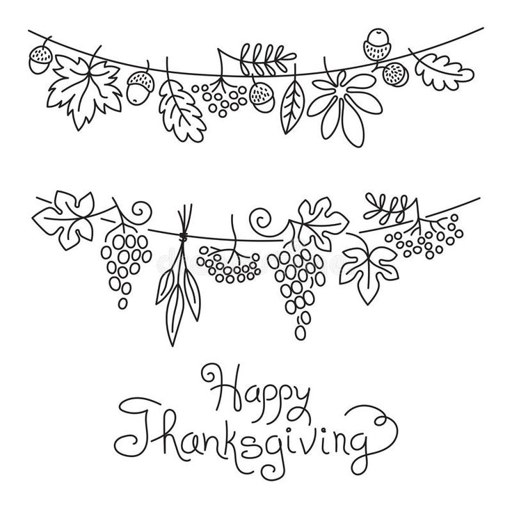 happy thanksgiving coloring page with leaves and berries on the clothes line stock photo - image