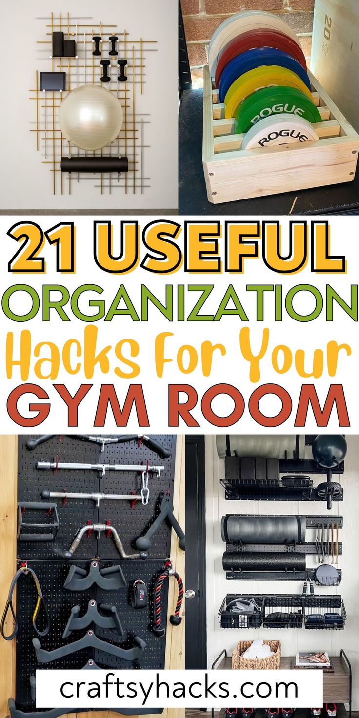 the ultimate guide to organizing your gym room with lots of storage space and organization ideas