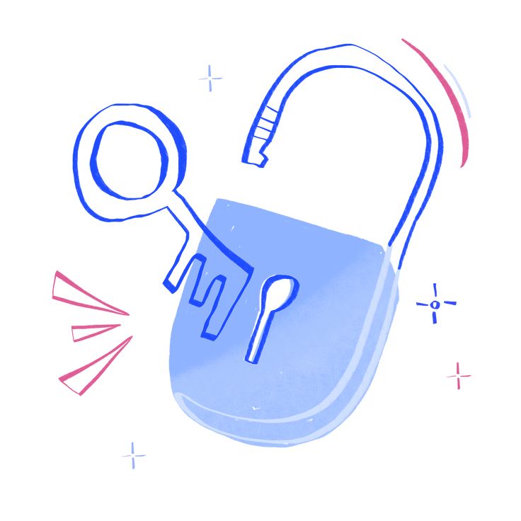 an illustration of a blue padlock and keys