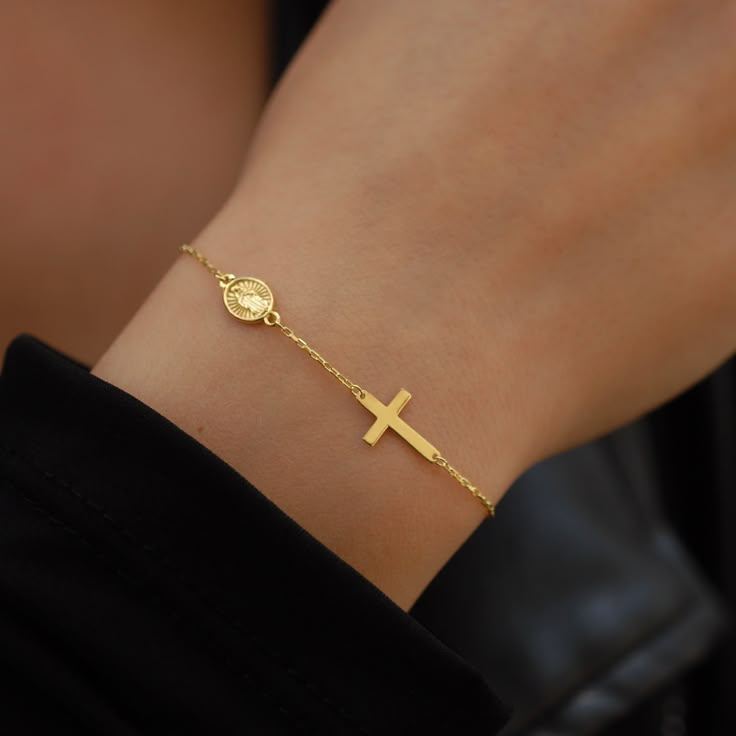 14K Solid Gold Cross Bracelet for Women, Miraculous Medal, Catholic Rosary Bracelets for Women, Religious Bracelet, Graduation Gift - Etsy Queen Of Heaven And Earth, Location Names, Gold Cross Bracelet, Catholic Rosary Bracelet, Christian Bracelets, Pretty Jewelry Necklaces, Queen Of Heaven, Catholic Rosary, Catholic Jewelry