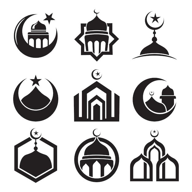 the islamic symbols are shown in black and white, as well as an image of mosques