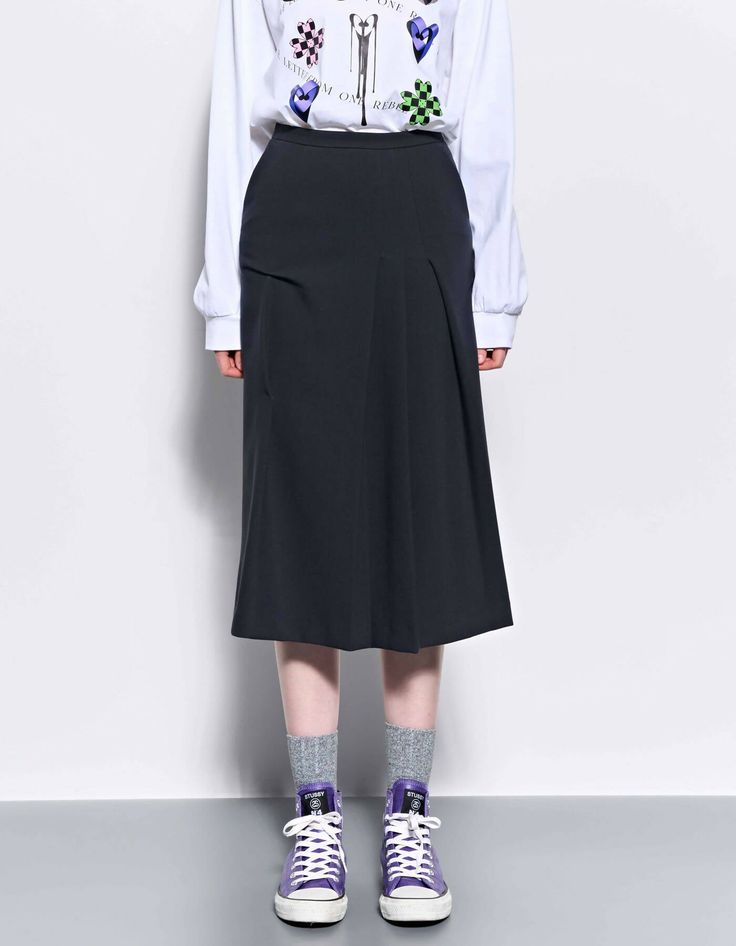 - Midi skirt with draping & pleated details - Back concealed-zip & hook closing- Regular fit, stretchy fabric- Lining Made in Korea COMPOSITION- BODY 1 : POLYESTER 70%, RAYON 28%, ELASTANE 2% - LINING : POLYESTER 100% SIZE SPEC The model wears size S.Model sizesHeight 173cm / Bust 27.5" / waist 24" / Hip 35"Regular fit LENGTH WAIST HIP HEM S 65.5 66.5 45 50.5 M 66.5 71.5 47.5 53 L 67.5 76.5 50 55.5 CARE- Dry Clean (Check the care instructions.) Stretch Flared Pleated Skirt For Work, Stretch Midi-length Pleated Skirt For Workwear, Stretch Midi Length Pleated Skirt For Work, Pleated Asymmetrical Draped Skirt, Stretch Pleated Workwear Skirt, Stretch Skirt With Pleated Waist For Work, Fitted Midi Length Draped Skirt For Work, Workwear Flowy Draped Lined Skirt, Workwear Draped Lined Flowy Skirt