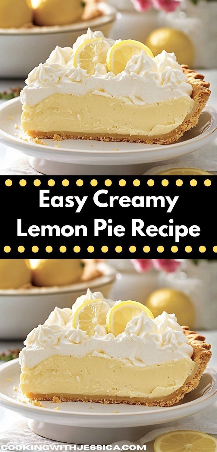 two plates with lemon pie on them and the words easy creamy lemon pie recipe