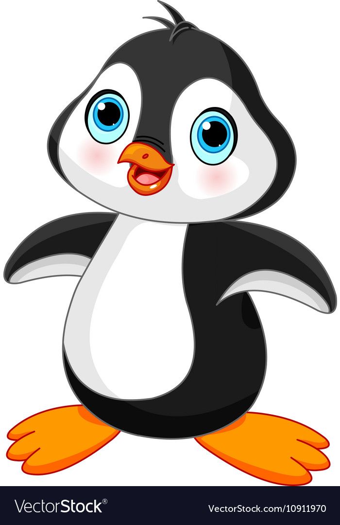 a cartoon penguin with big blue eyes