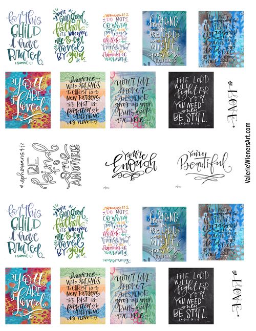 the different hand lettering styles for each piece of art