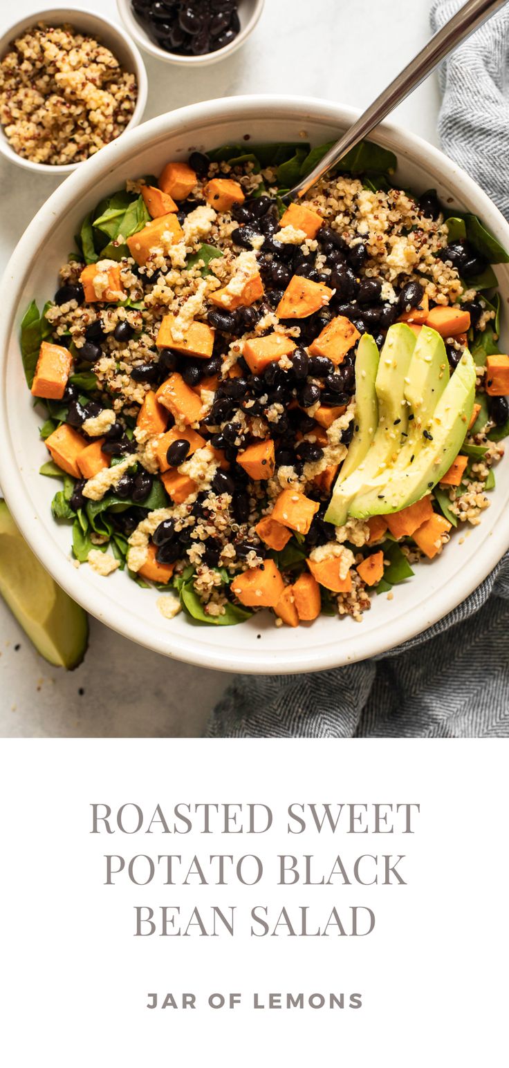 sweet potato and black bean salad in a white bowl. Sweet Potato Black Bean Recipe, Sweet Potato Black Bean Salad, Sweet Potato Salad Recipe, Black Bean Salad Recipe, Sweet Potato Recipes Healthy, Sweet Potato Black Bean, Bean Salad Recipe, Sweet Potato Salad, Black Bean Recipes