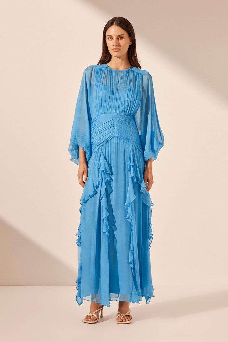 Margot Round Neck Balloon Sleeve Maxi Dress | Aqua | Dresses | Shona Joy Frill Maxi Dress, Aqua Dresses, Luxury Wear, Shona Joy, Aqua Dress, Dresses 2024, Stylish Clothes For Women, Sleeve Maxi Dress, Sheer Chiffon