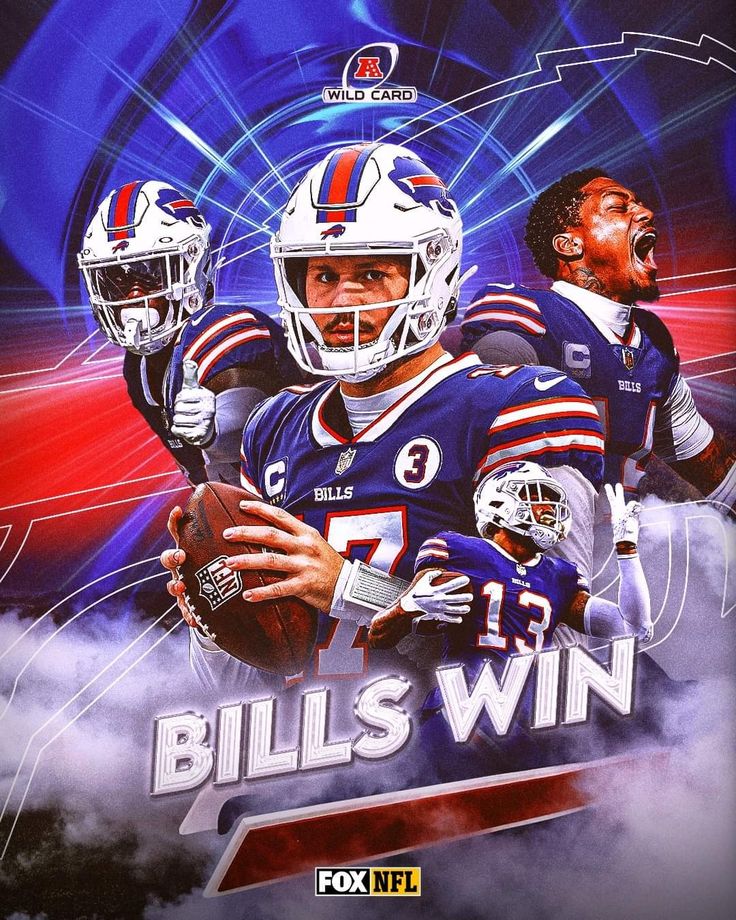 the bills win poster features two football players