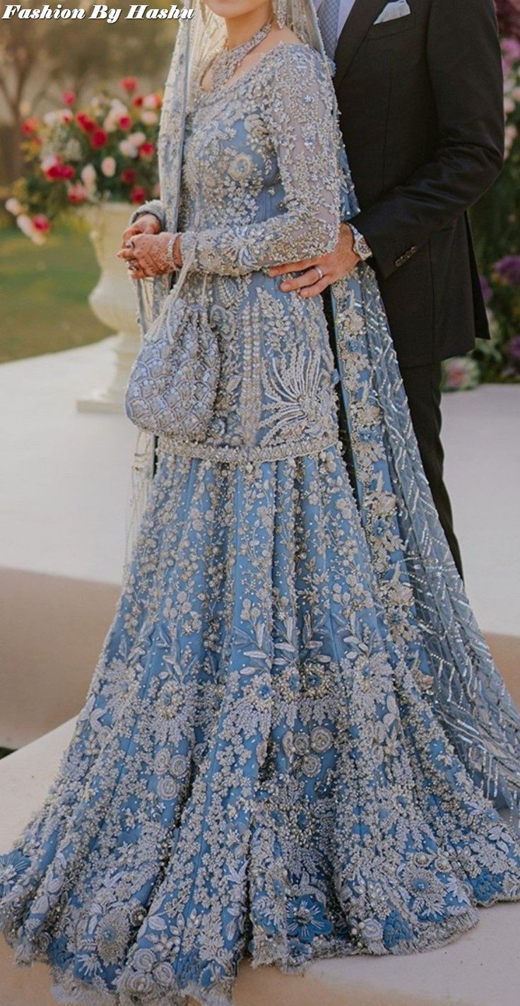 Top Trending Sky Blue Fancy Dresses Stylish Design Traditional Collection 2023 | For More Designs Click on our YouTube link...? Light Blue Pakistani Wedding Dress, Valima Dress For Bride, Walima Dresses Pakistani Brides, Waleema Dress, Valima Dress, Blue Bridal Dress, Pakistan Wedding, Walima Dress, Tailored Fashion