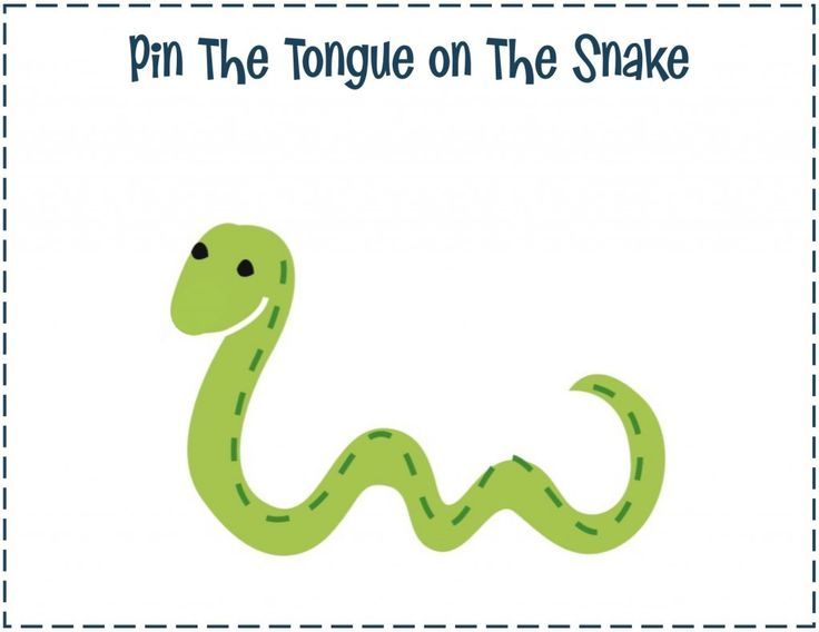 a green snake with the words, pin the tongue on the snake written below it