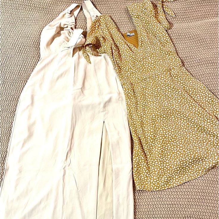 This Set Includes: - 1 Midi Dress, Brand New With Tag, Size S - 1 Skater Dress, Like New, Size Xxs Cream V-neck Sundress For Day Out, Cream V-neck Dress For Day Out, Cream V-neck Fitted Sundress, Fitted Cream Sundress With V-neck, Cream Fitted V-neck Sundress, Beige Knee-length Dress For Brunch, Cream Knee-length Dress For Date Night, Beige Dress For Spring Date Night, Beige Dresses For Spring Date Night