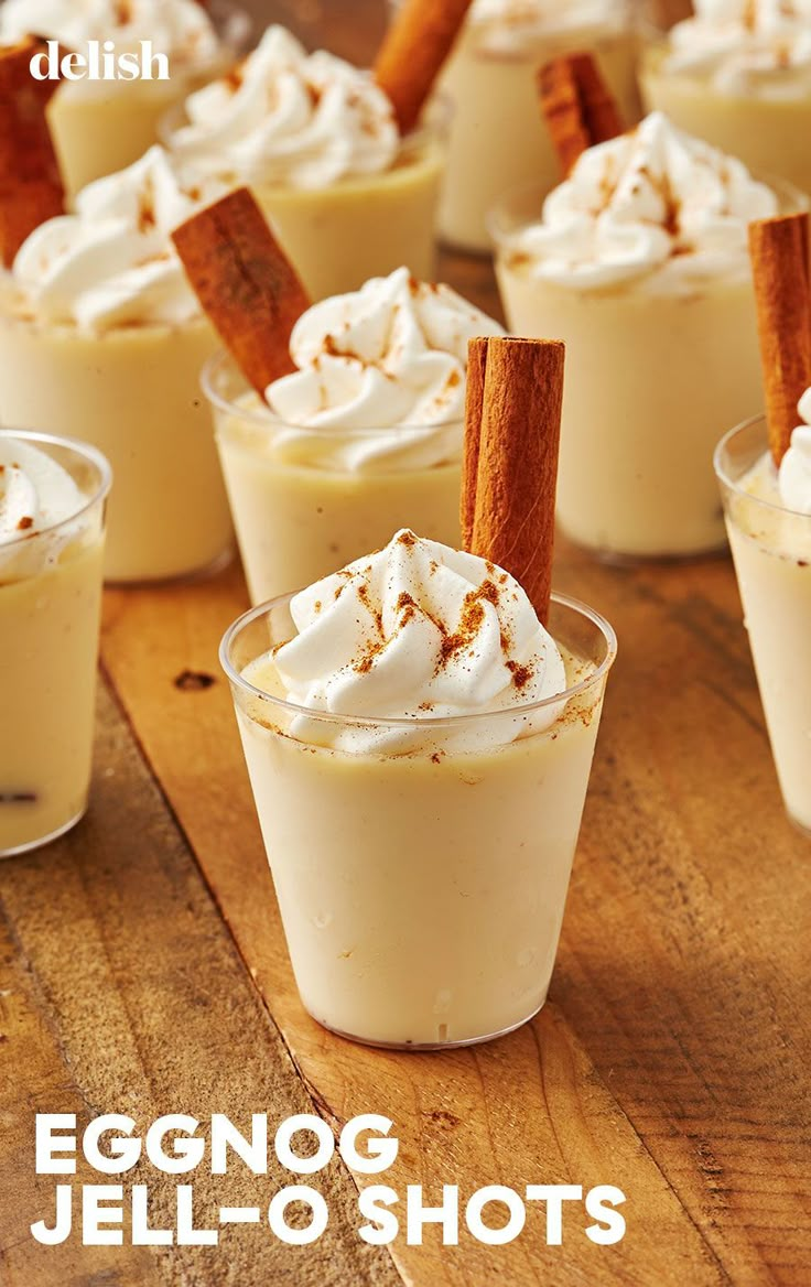 eggnog jello shots with cinnamon sticks in them