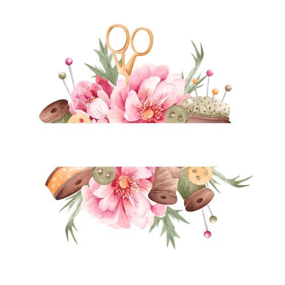 two floral banners with scissors and flowers