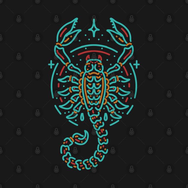 a neon colored scorpion on a black background