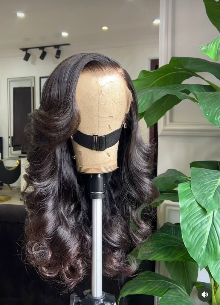 Body wave wig with bouncy curls and layers Wavy Wigs Black Women Body Wave, Black Body Wave Wig Side Part, 24inch Body Wave Wig, Layered Wig Long, Big Curl Wig, Wig With Layers Curls, Body Wave Bangs, Layer Curls Wig, Bouncy Hair Styles