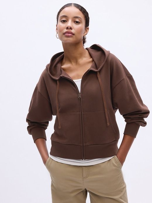 Hoodie Gap, Brown Zip Ups, Hip Length, Zip Up, Drop Shoulder, Zip Hoodie, Gap, Zip Ups, Long Sleeves