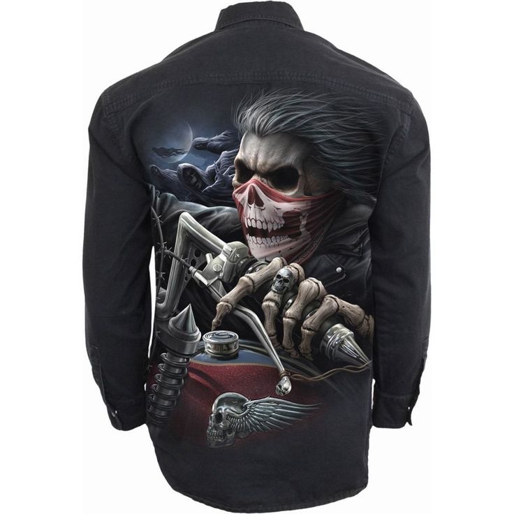 Spiral Soul Rider - Longsleeve Stone Washed Worker Black The Reaper, Gothic Shirts, Smart Casual Wear, Skull Tee, Strong Mind, Fashion Marketing, Dark Fashion, Gothic Fashion, Alternative Fashion